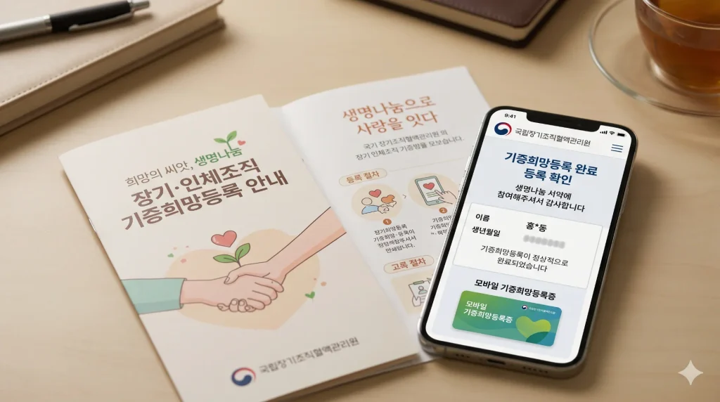 국립장기조직혈액관리원 누리집의 기증희망등록 안내 페이지를 상징적으로 연상시키는 장면