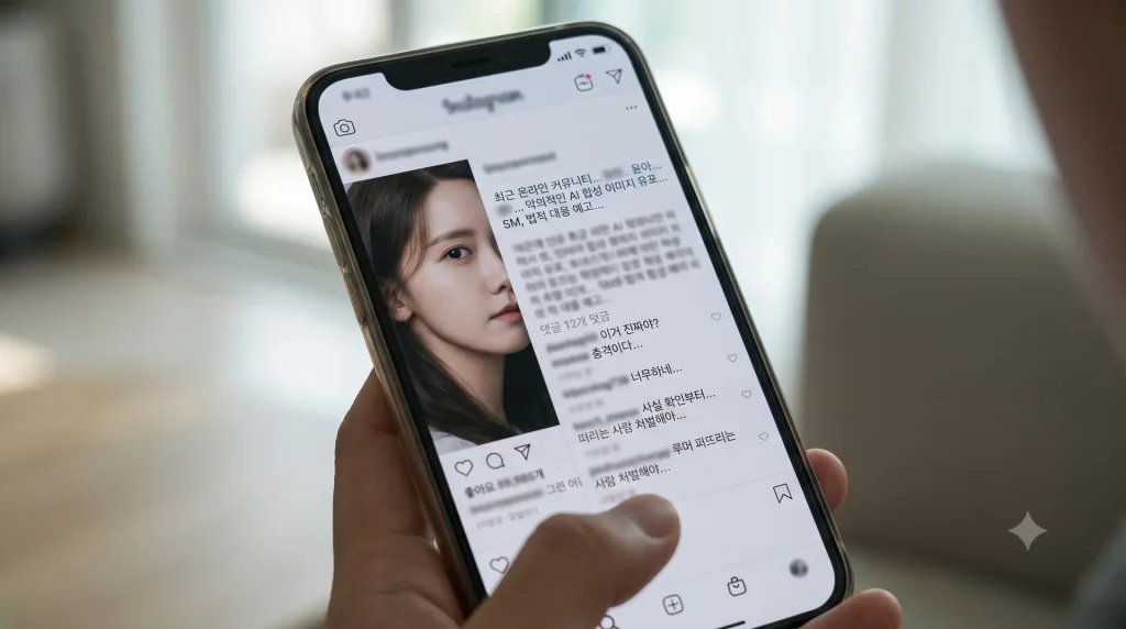 모바일 화면을 촬영한 듯한 구도