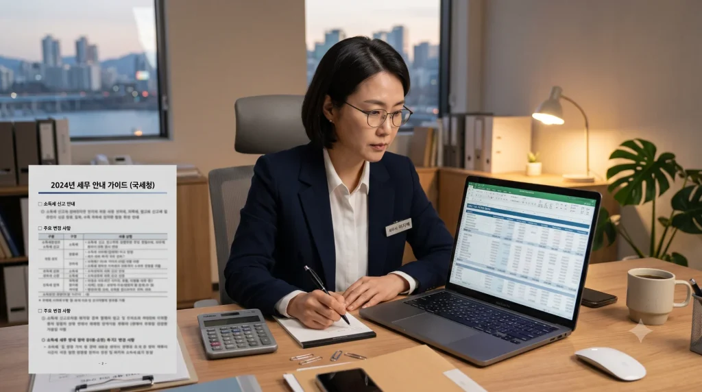 세무 관련 자료를 검토하는 장면
